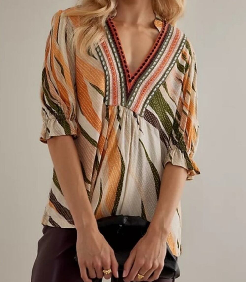 Bl-nk London Stephanie XL Top Short Sleeve 3/4 Sleeve Tan